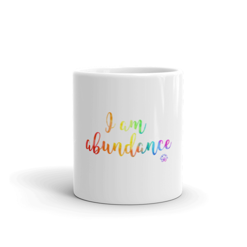 White Glossy Mug "I AM ABUNDANCE"